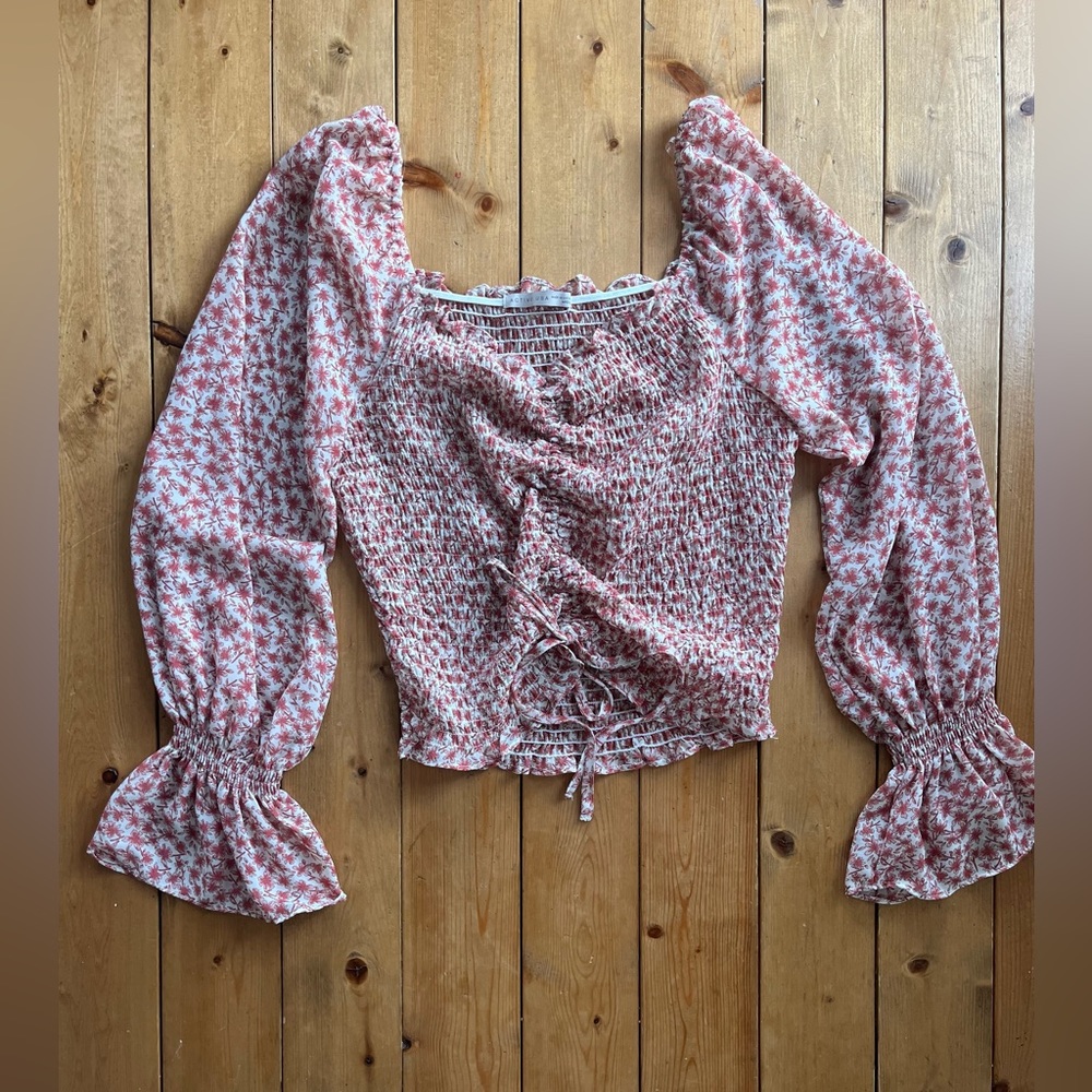 ACTIVE USA Boho Floral Ruched Crop Top Sz Medium